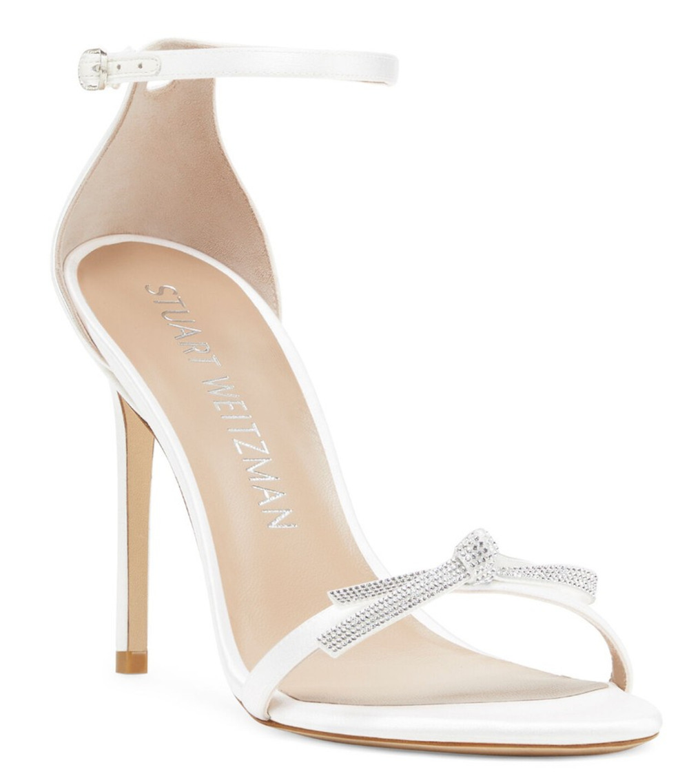 Stuart Weitzman Women's BOW 100 High Heel Sandal White US 8.5 M